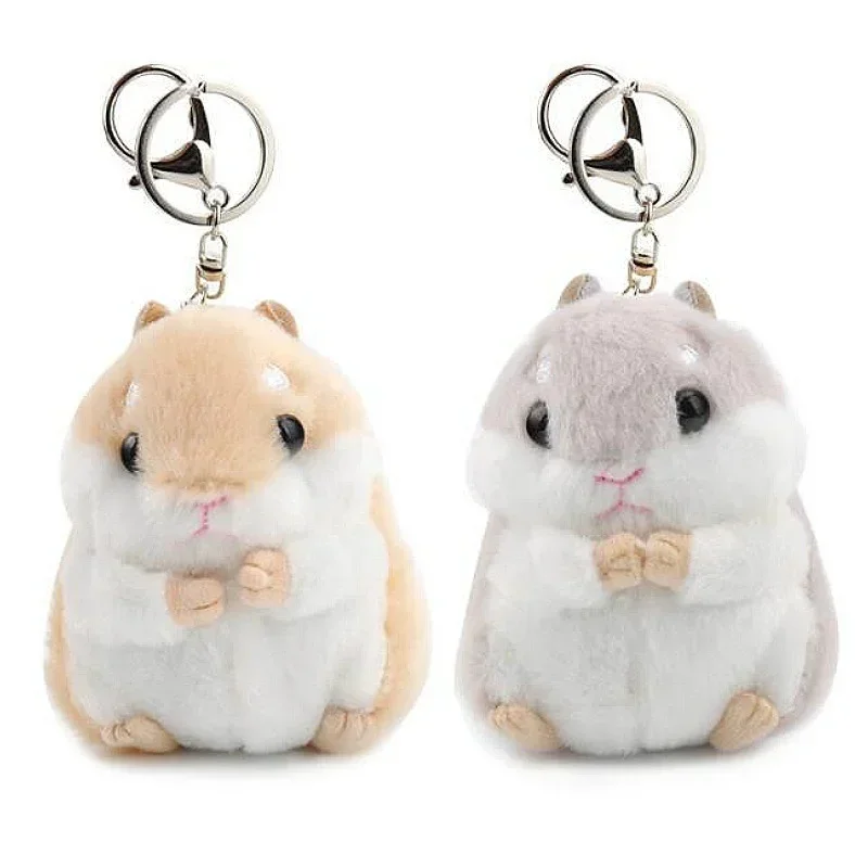 Cartoon Kawaii Cute Soft Hamster Keyrings Faux Rabbit Fur Pompom Fluffy Trinkets Car Pendant Key Chian Ring Holder Accessories