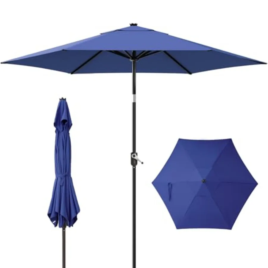 

9 Ft Patio Umbrella - Polyester Outdoor Umbrella in Beige with UV Resistant Coating Windproof Design 30 Push Button Tilt for Pa