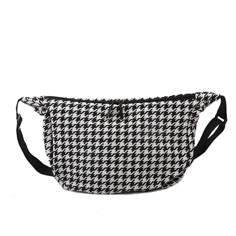 Classic Houndstooth Crossbody Bags Women Ins All Match Zipper Hobos Basic Stylish Shoulder Female Street Chic Simple Teenagers