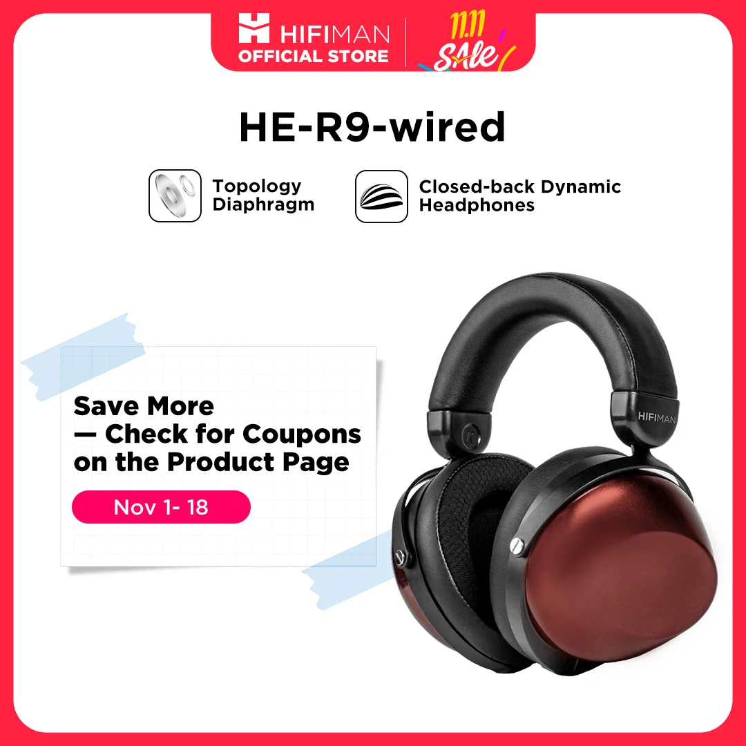 HIFIMAN HE-R9 Dynamic Closed-Back Over-Ear Headphones with Topology Diaphragm-Wired Version