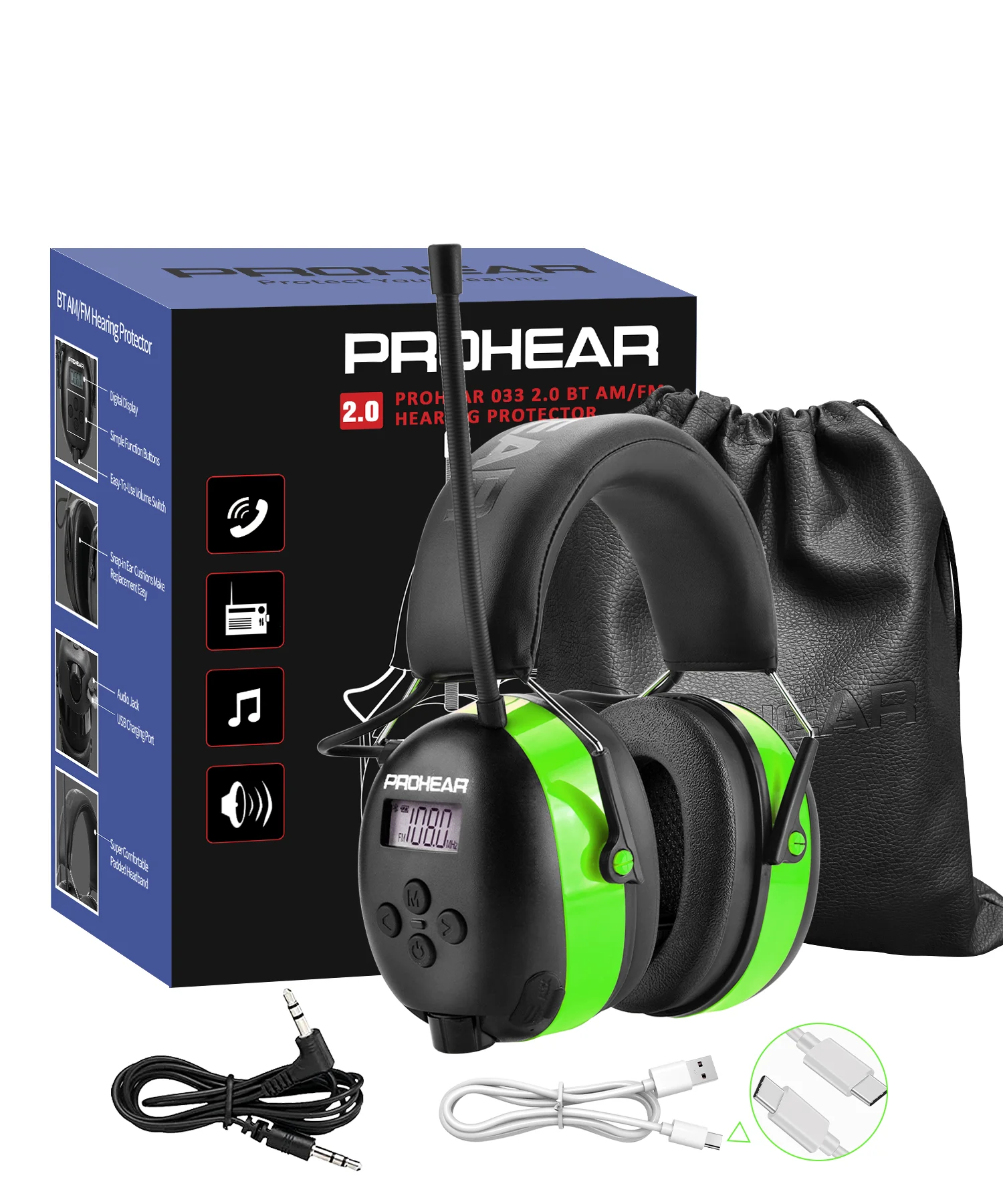 ZOHAN Electronic Ear Muffs Bluetooth 5.0 Headphones, Rechargeable Industrial Ear Protection Earmuffs, Professional Noise Reduction Safety Ear Defenders, Wireless Hearing Protector for Shooting, Construction, Lawn Work, Workshop and Music Listening
