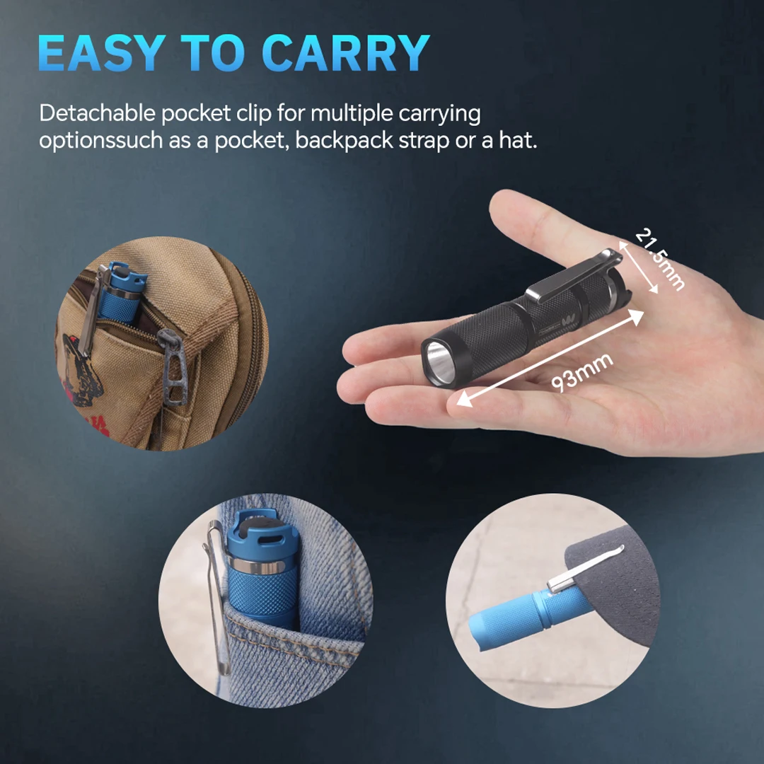 Maeerxu EC11 14500 AA EDC 900 Lumens Mini Pocket Flashlight Daily Carry