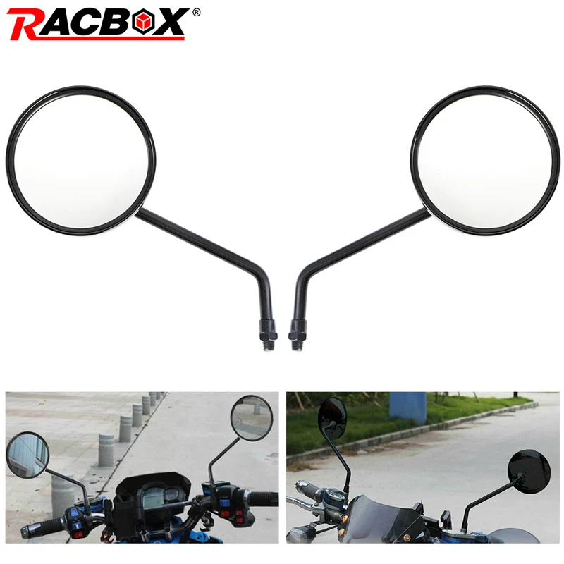 Racbox A Pair Of 10mm Motorcycle Mirrors Black Round Universal Rearview  Motorbike Scooter Moto Accessories