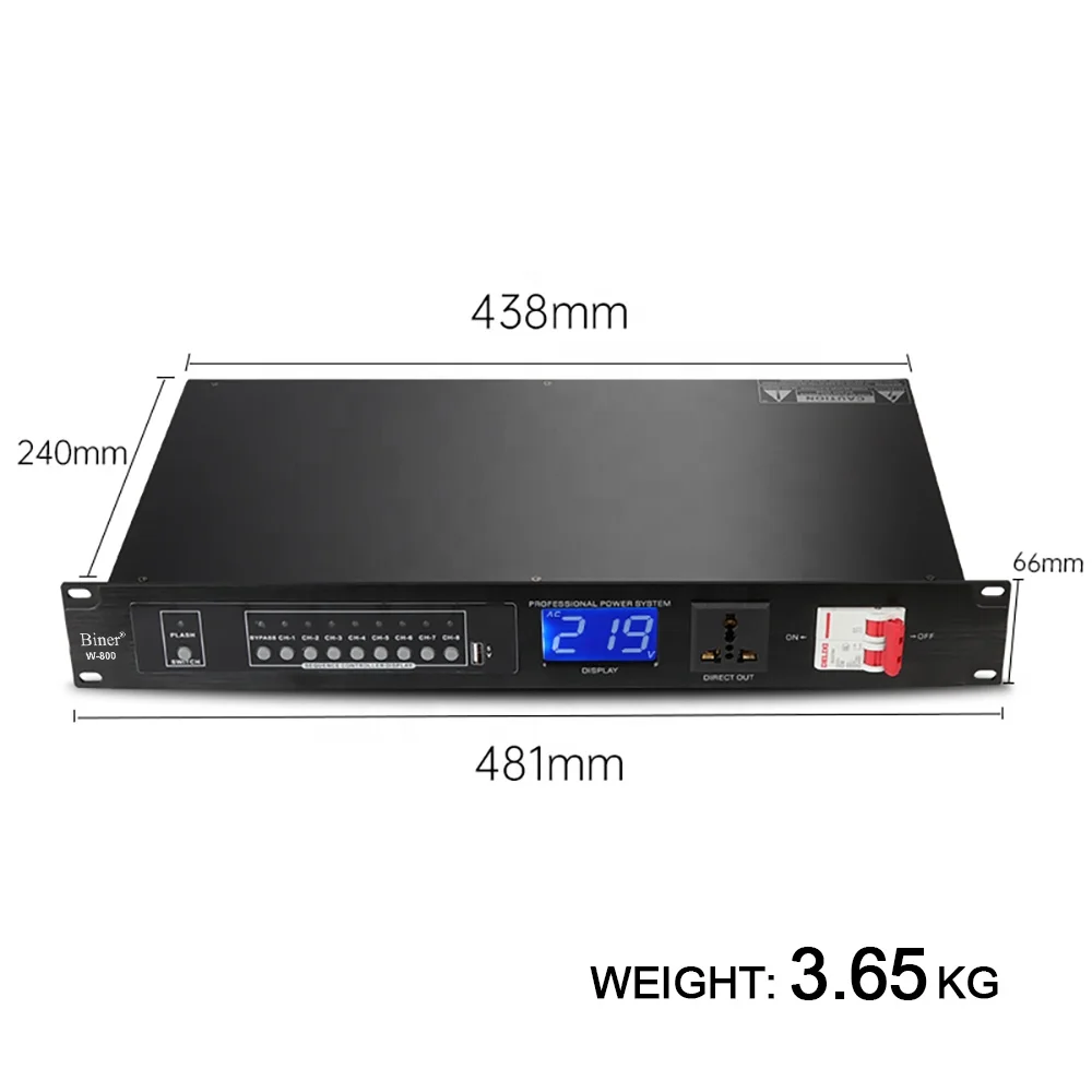 Biner W-800 Professional Audio 8-channel with Independent Switch Central Control RS232 Power Sequencer