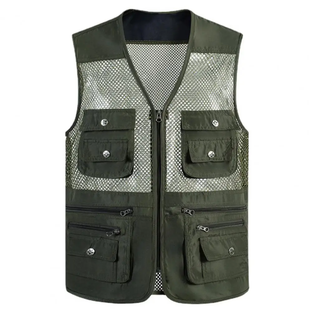 

Men Vest Multi-pocket Men Vest Breathable Sleeveless V Neck Fishing Camping Vest with 10 Pockets Outdoor Waistcoat for Men Women