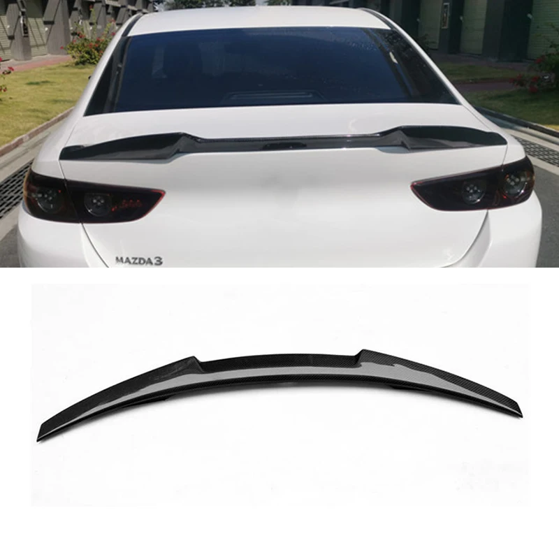 CEYUSOT FOR New Mazda 3 Real Carbon Fiber Spoiler 2019 2020 Mazda3 Sedan Car Trunk Tail Lip Wings Accessories M4 Style Body Kit