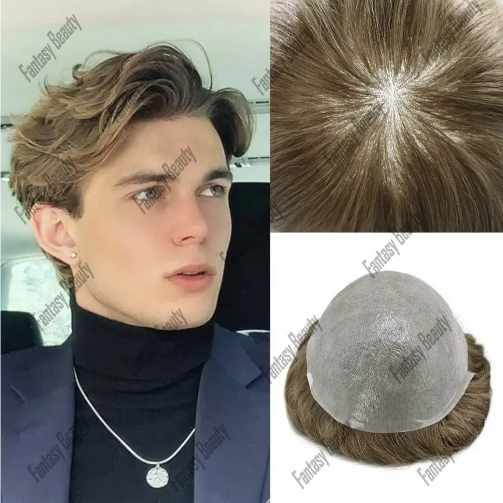 Invisible Hairline 0.06mm Super Thin Skin Toupee Men Human Hair Male Hair Prosthesis Undetectable Men's Wigs Capillary Prothesis