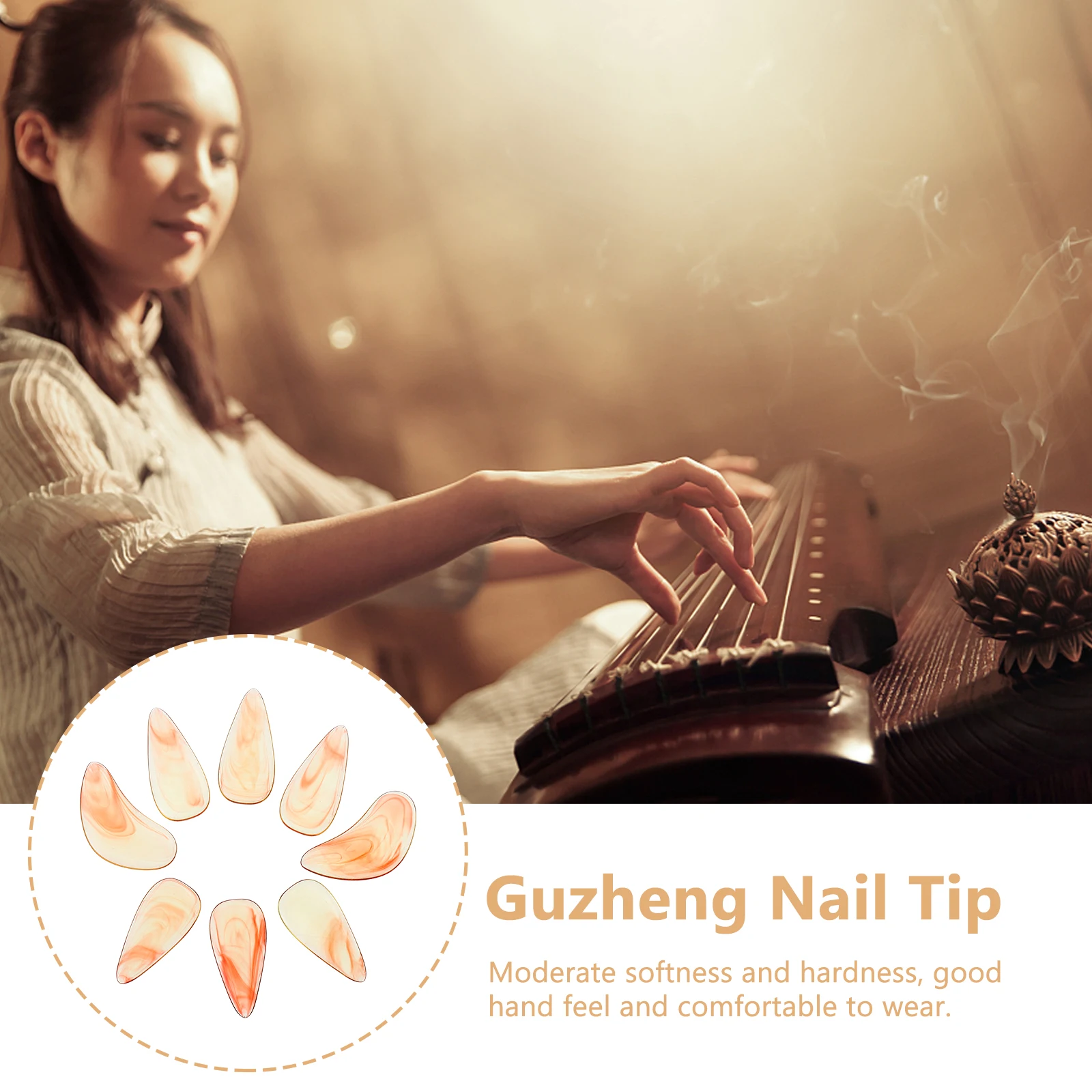 

8 Pcs Guzheng Nails Fake Accessories False Finger Picks Orange Protective Practice Supplies Child