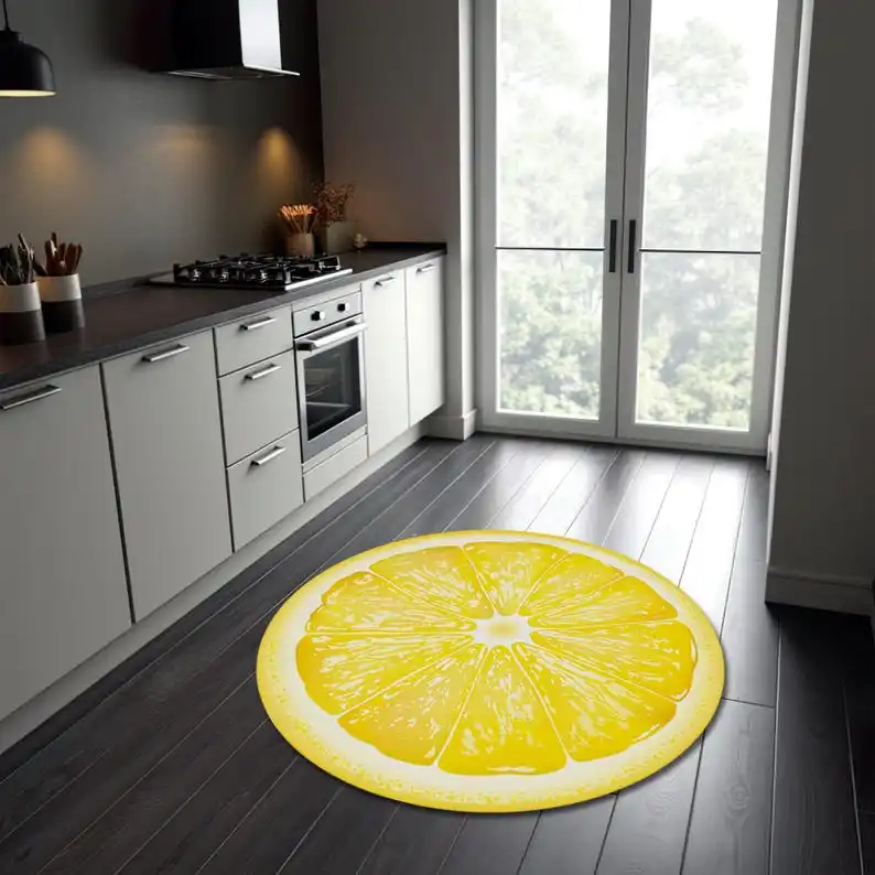 

Лимонный ковер желтого цвета, кухонный круглый коврик, фруктовый декор, ковер для столовой, 3D фруктовый ковер, подарок маме, ковер для детского сада