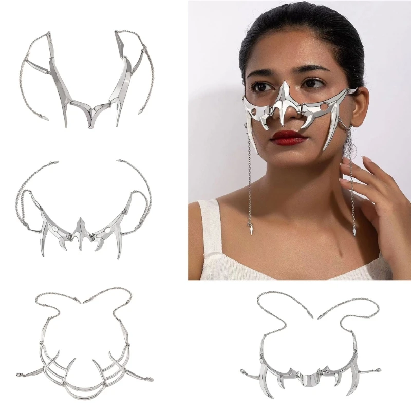 Punk Irregular Mask Gothic Mechanical Alien Fluid Face Accessories Metal Earrings for Women Men Halloween Party Jewelry