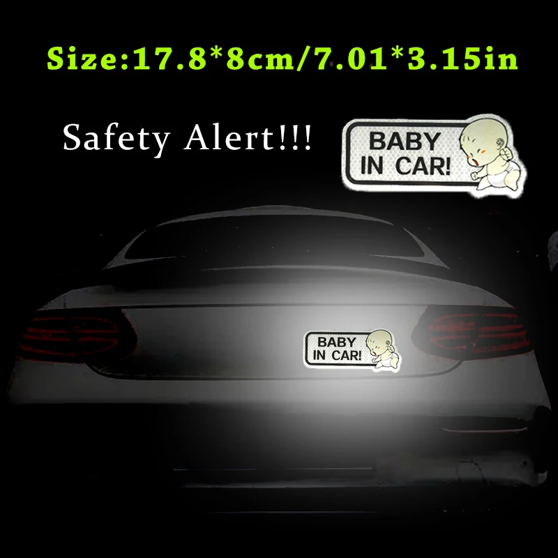 1pc Car Bumper Reflective Safety Strip Stickers Baby in Car Pattern Car Reflective Sticker Reflective Warning Safety Tape