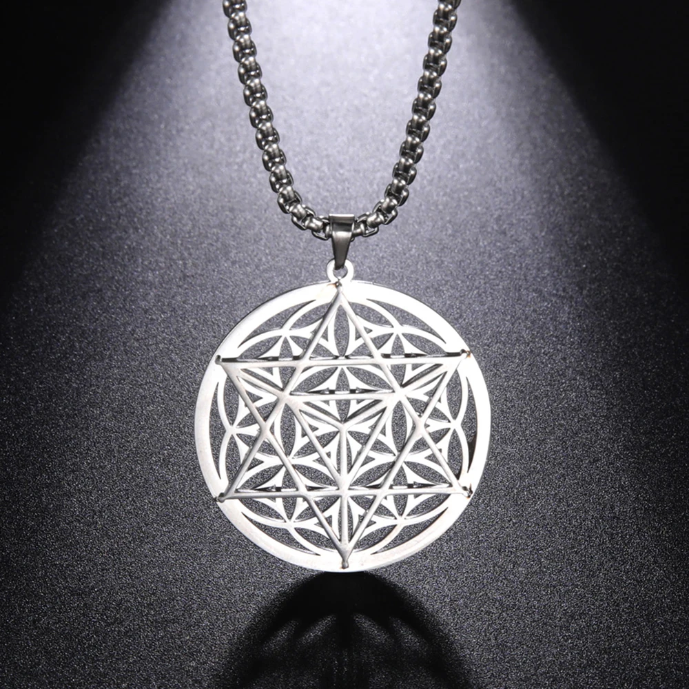 My Shape Merkaba Flower of Life Necklaces for Men Stainless Steel Meditation Charms Round Pendants Chain Jewelry Male Boys Bros