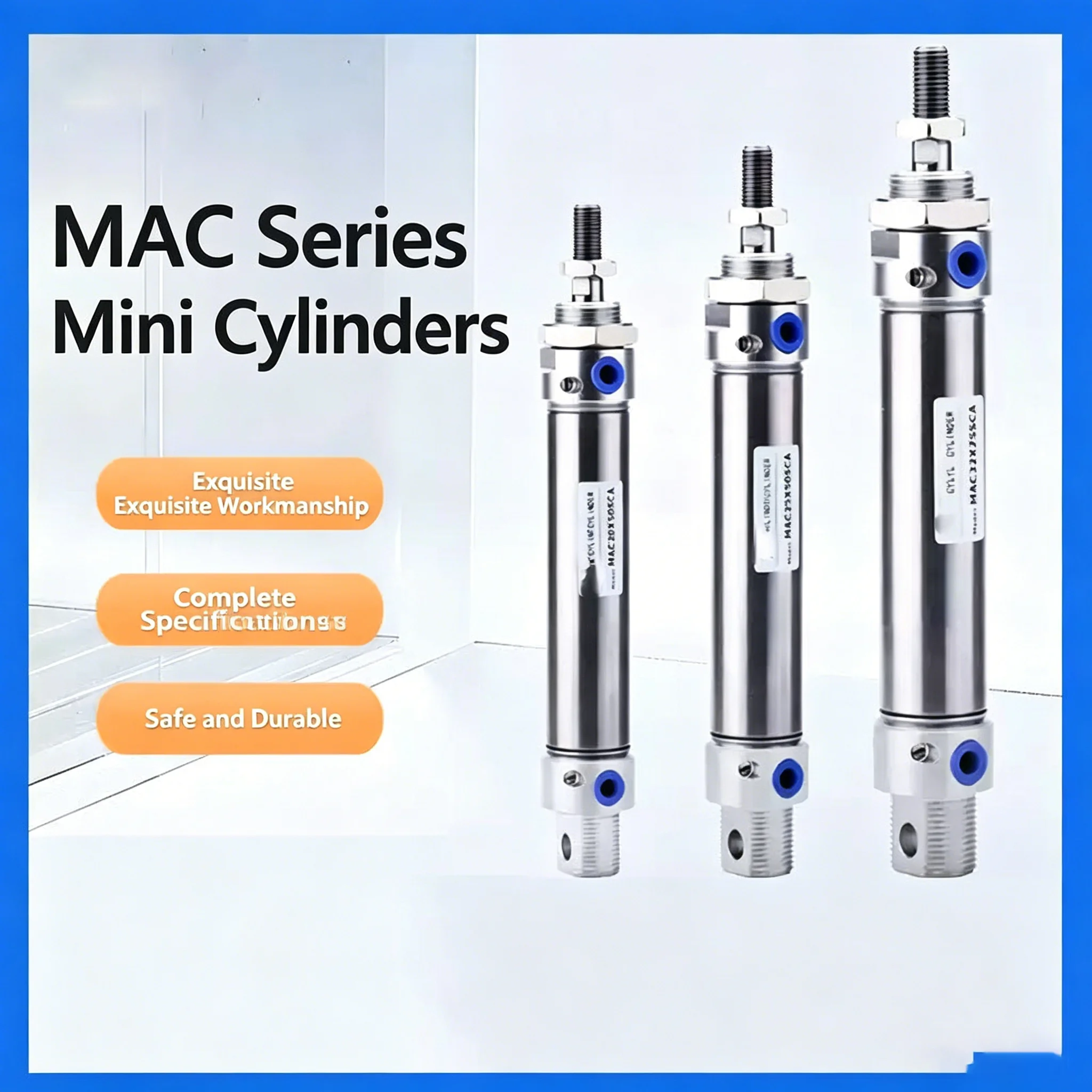 MAC16/20/25/32/40-Stroke25-200mm Adjustable Reciprocating Buffer Type with Magnet MAC Mini Stainless Steel Pneumatic Cylinder