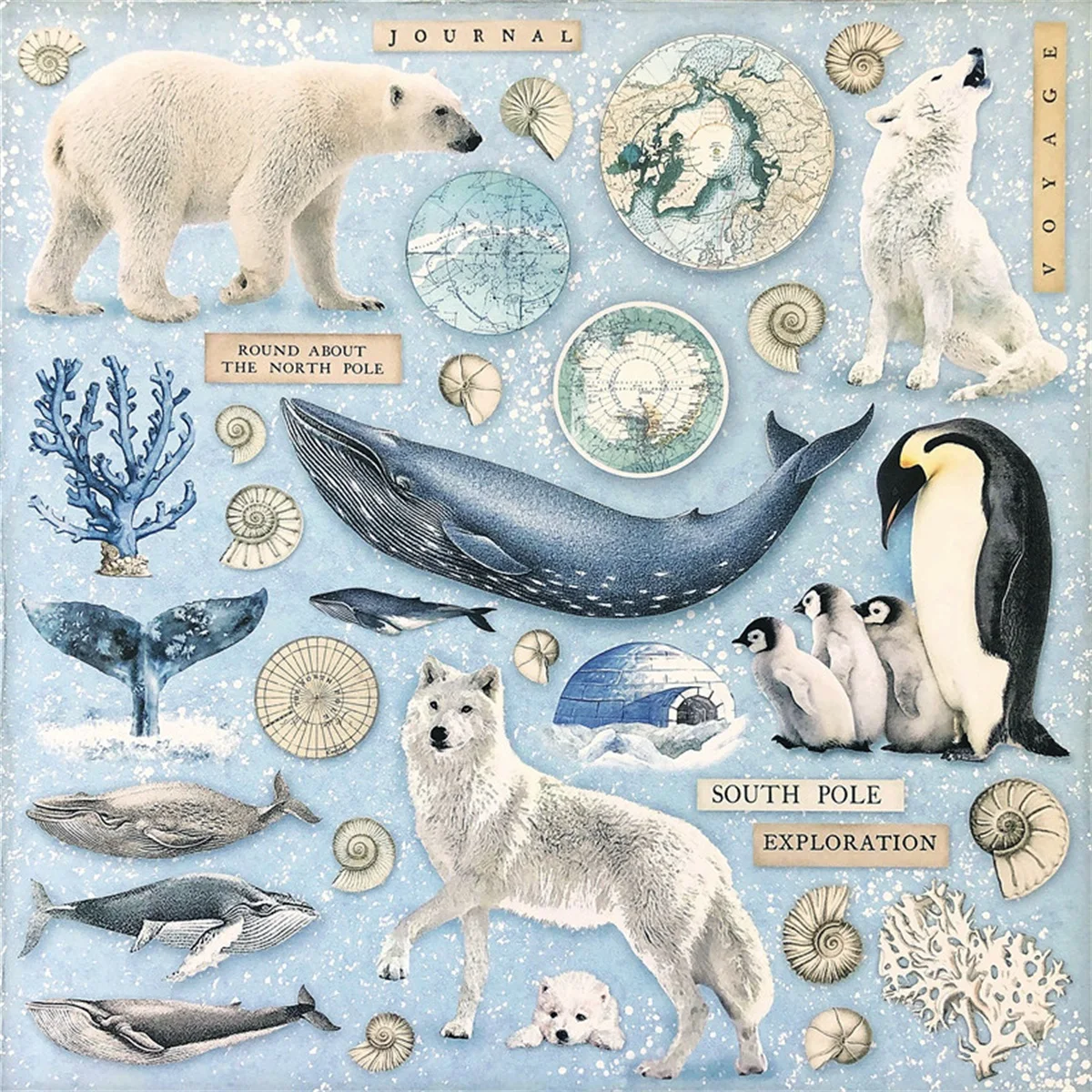 33Pcs/Pack Blue Arctic Ocean Animals Sticker DIY Craft Scrapbooking Album Junk Journal Decorative Stickers