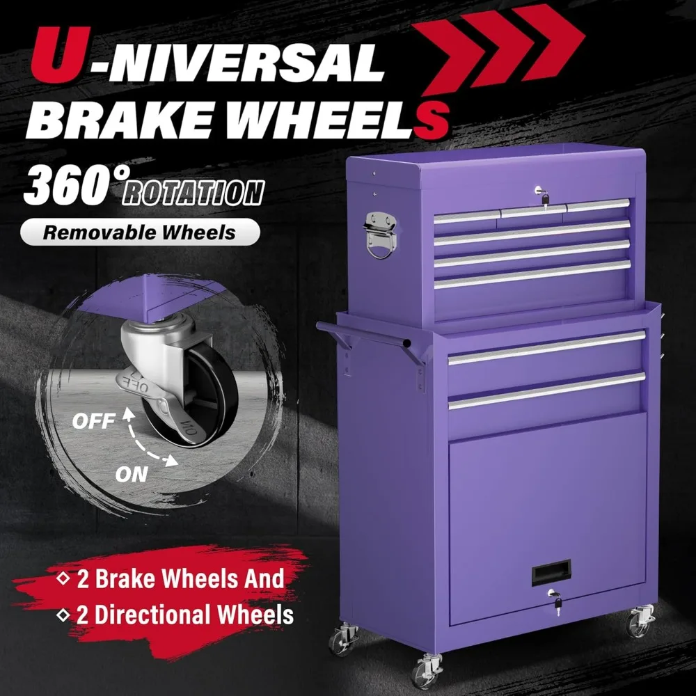 Cassapanca per attrezzi in metallo, cassapanca per attrezzi con ruote a 8 cassetti, armadietto per attrezzi con ruote, armadietto per attrezzi staccabile 2 in 1, rivestimenti e loc