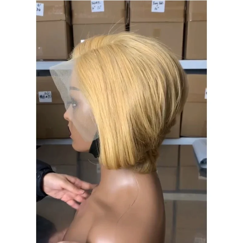 Blond Short Straight 13×4 Lace Front 100% Hair Wigs Daily Wear Soft