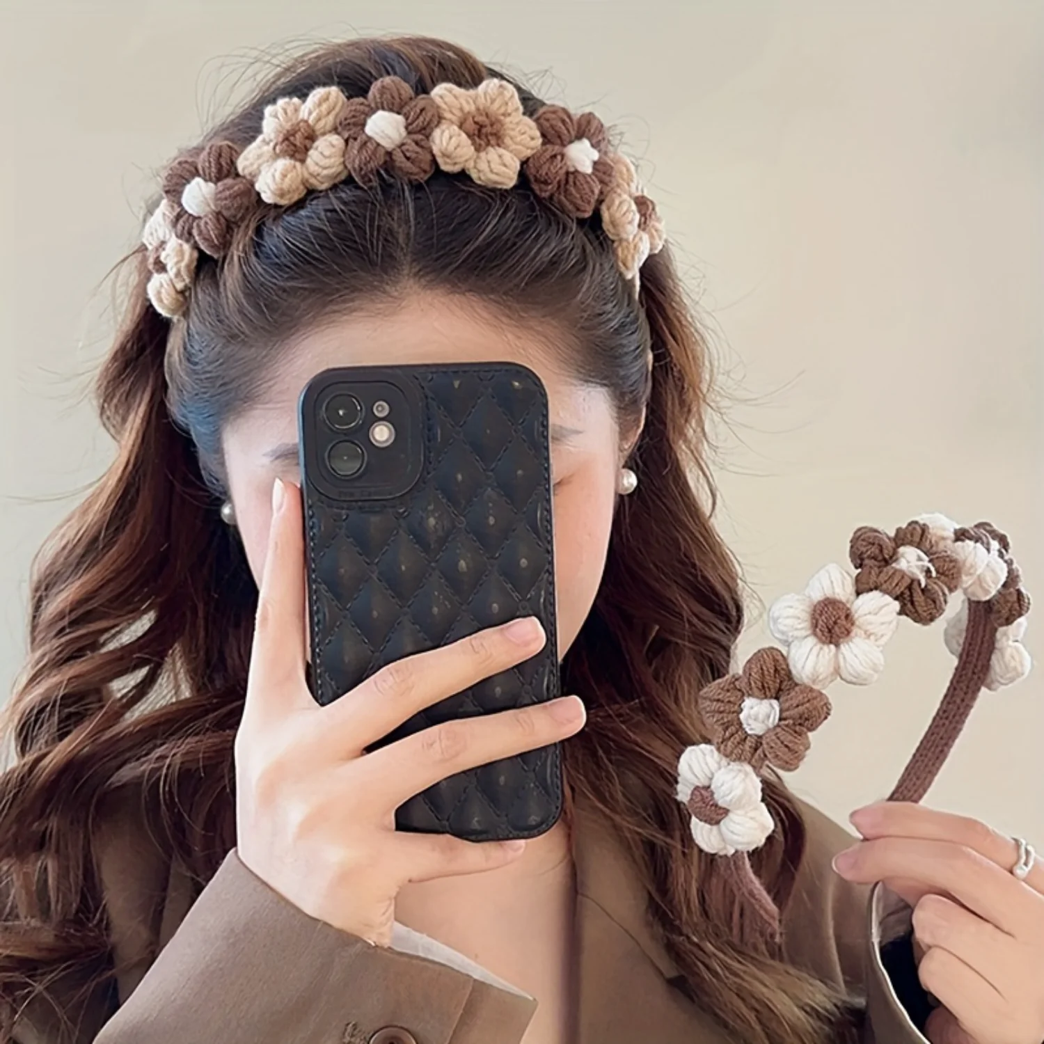 2pcs Flower Knitted Headband Vintage Hair Hoop for Women Girls - Non Slip Hair Accessories