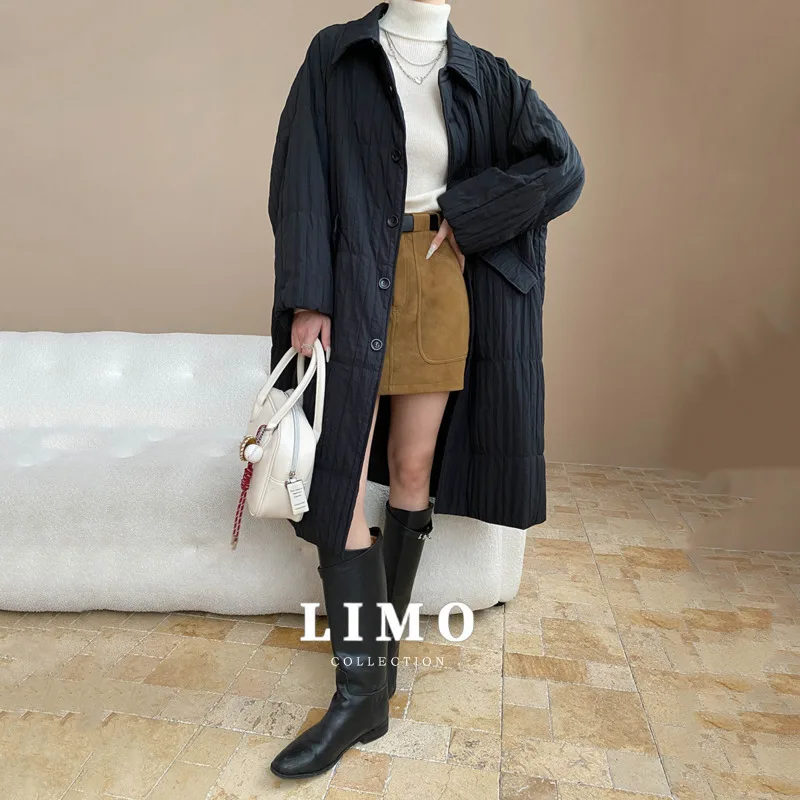 

LIMO 2025 новое текстурированное плиссированное длинное пальто для женщин, теплый термотренч, зимняя утепленная верхняя одежда, модная куртка большого размера