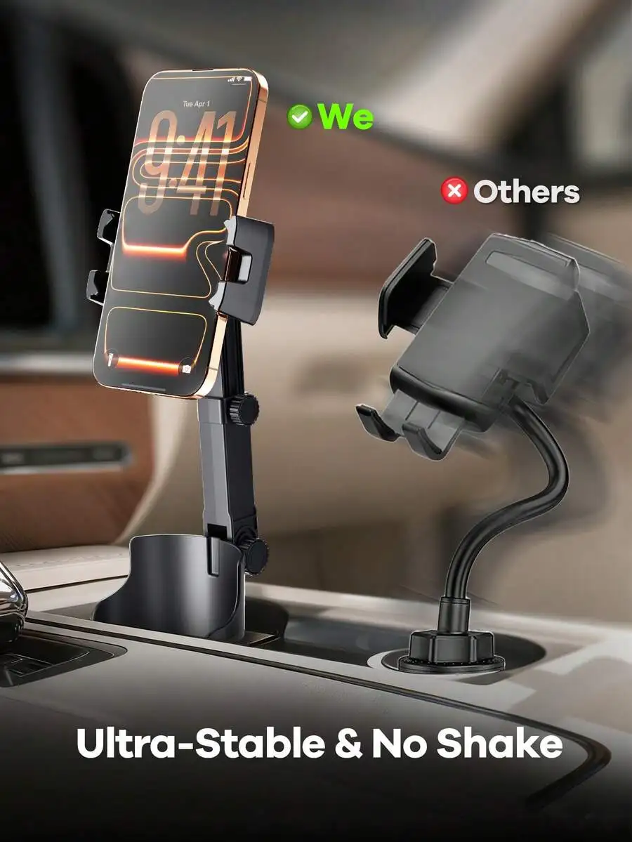 

Cup Holder Mount For Phones & Tablets 4.7-9.4 Inch, Adjustable Height/Angle, 360° Rotate, Shake-Free, Quick Install, Fits