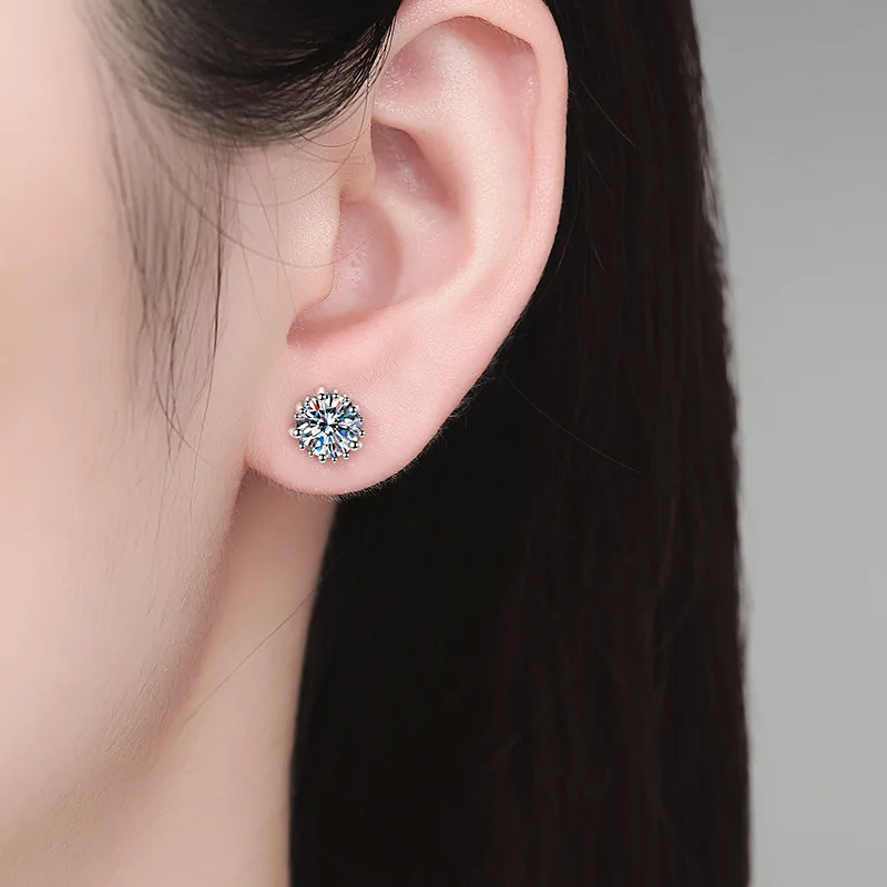 الأصلي الأكثر مبيعا 2026 جديد البلاتين مويسانيتي وأقراط فاخرة الحد الأدنى موضة PT950 أقراط الذهب الأبيض شهادة هدية