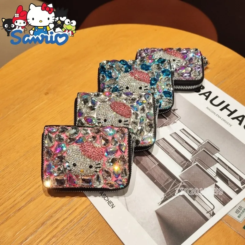  Hello Kitty New Diamond Card Holder Cartoon Cute Women's Card Holder Fashion Trend Large Capacity Credit Card Holder