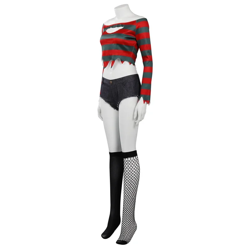 Freddy Krueger Cosplay Kostuum Nachtmerrie Street Horror Film Outfits Vrouwen Halloween Feest Rollenspel Kleding Volwassen Vrouw