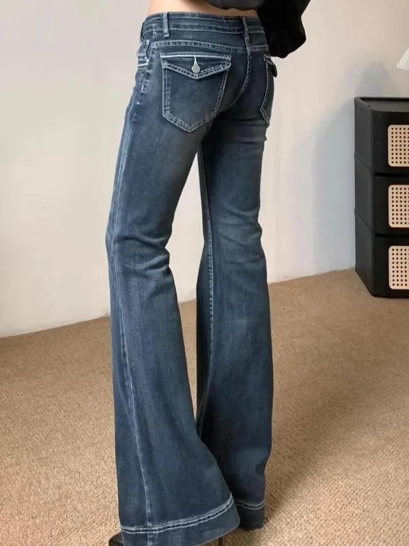 Fleece Lined Low Waist Bell Bottom Jeans Women's Autumn Winter New Style Vintage plus Size Flattering Short Taller Looking