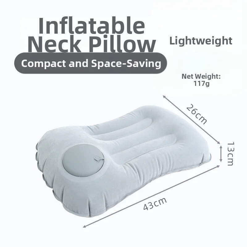 Portable Press Inflatable Neck Pillow Ultra Light Foldable Travel Air Pillow Ergonomic Head Support for Airplane Train Car