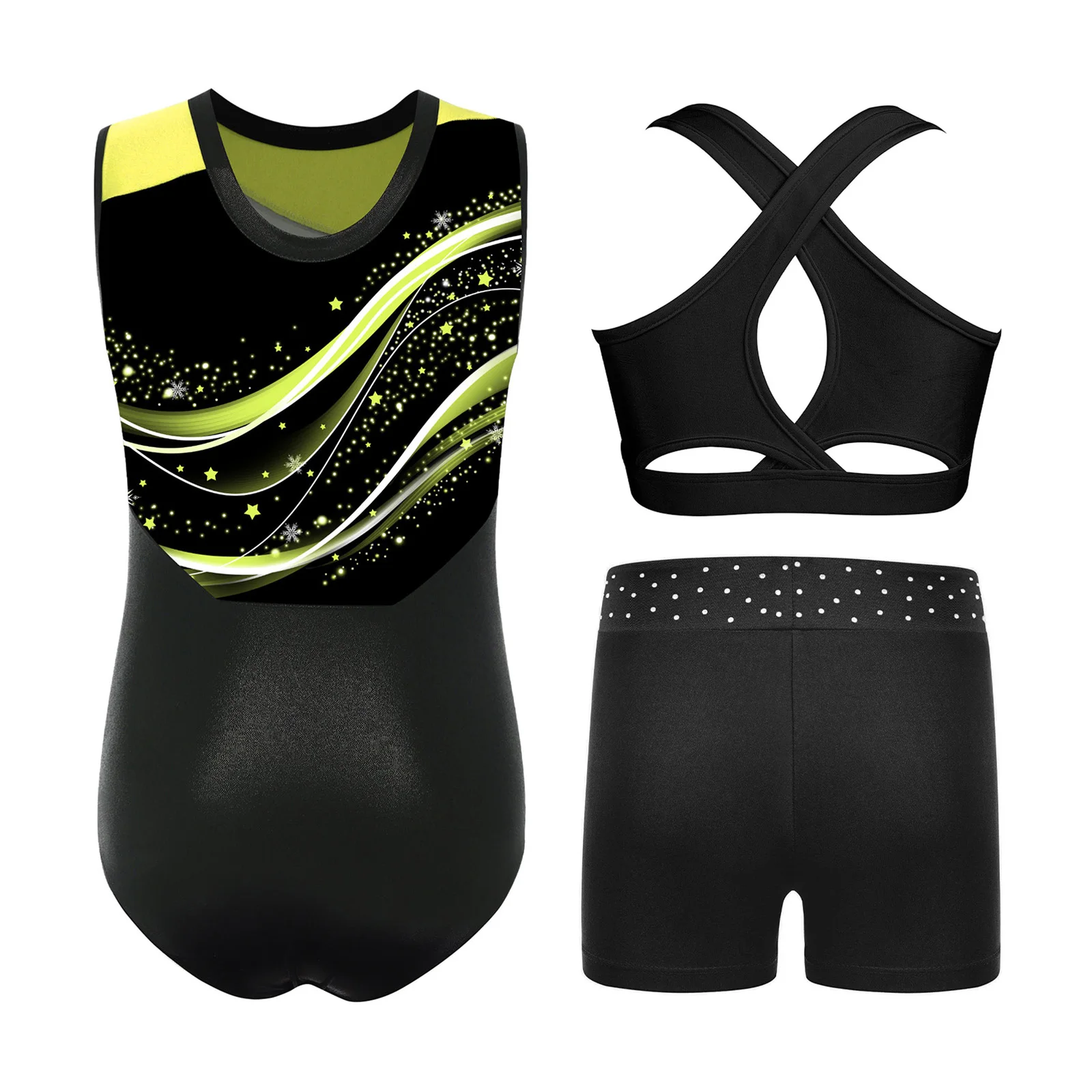 

Rhythmic Gymnastics Leotard Girls Rhinestone Figure Skating Dance Bodysuit Ballet Tumbling Unitard Vest Shorts Ballet Dancewear