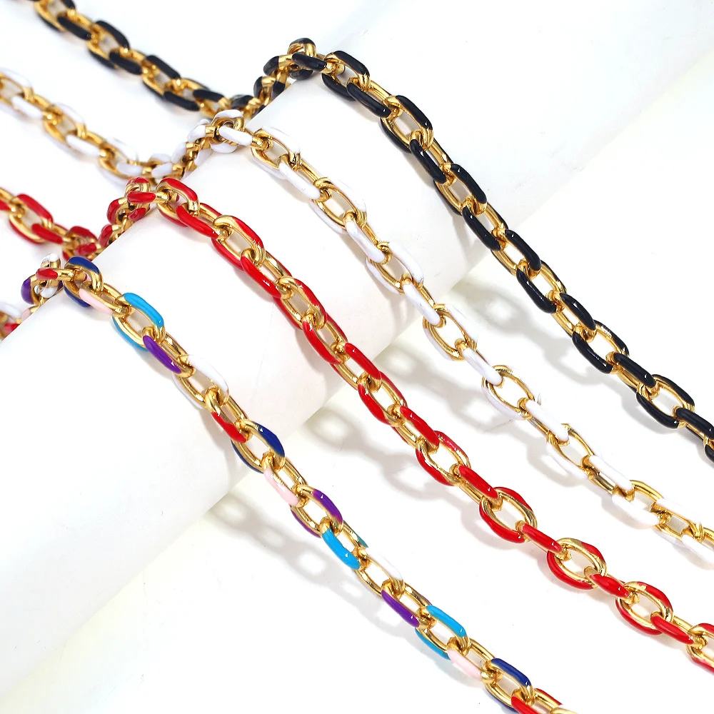 

1M Stainless Steel 18K Gold 7mm Cuba Enamel Rolo Cable Link O Shape Chain for DIY Thick Chain Necklace Bracelet Jewelry Making