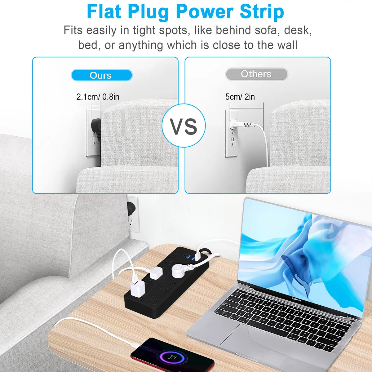 US Outlets 12 in 1 Power Strip Multitap Socket with Master Control Switch AC Extension Cord Electrical Socket with USB Type C