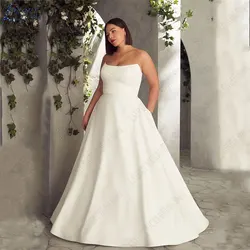 LAYOUT NICEB Strapless Plus Size Wedding Dresses Sleeveless Backless Satin Bride Gowns A-Line Back Buttons robe de mariée 2024