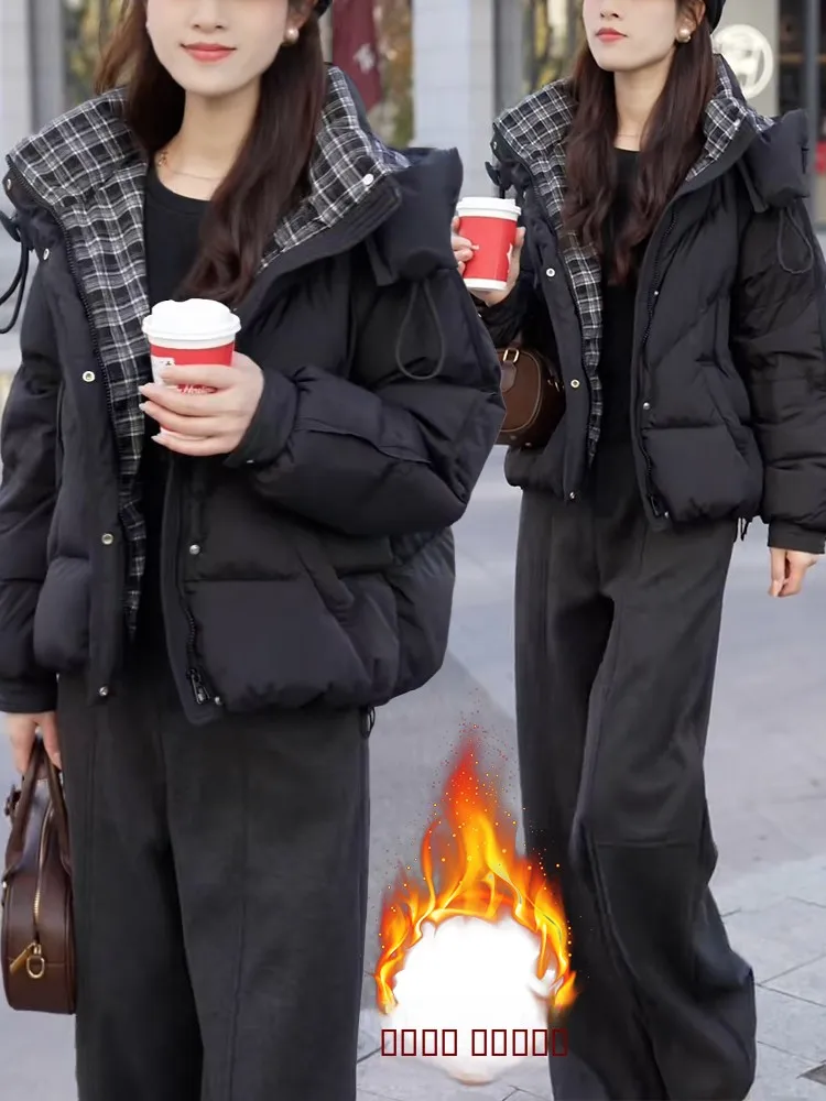 

Высококачественная теплая зимняя куртка-пуховик для женщин, утепленная, свободного кроя, с капюшоном и молнией, в корейском стиле