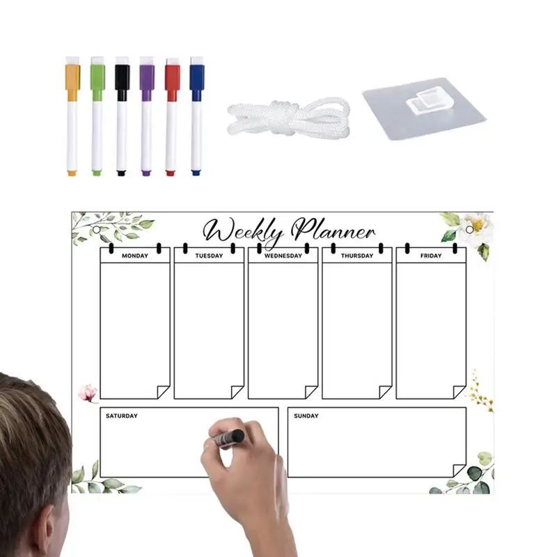 Weekly Acrylic Dry Erase Board Acrylic Erasable & Reusable Wall Calendar Weekly Planner For Bedroom Includes 6 Color Markers