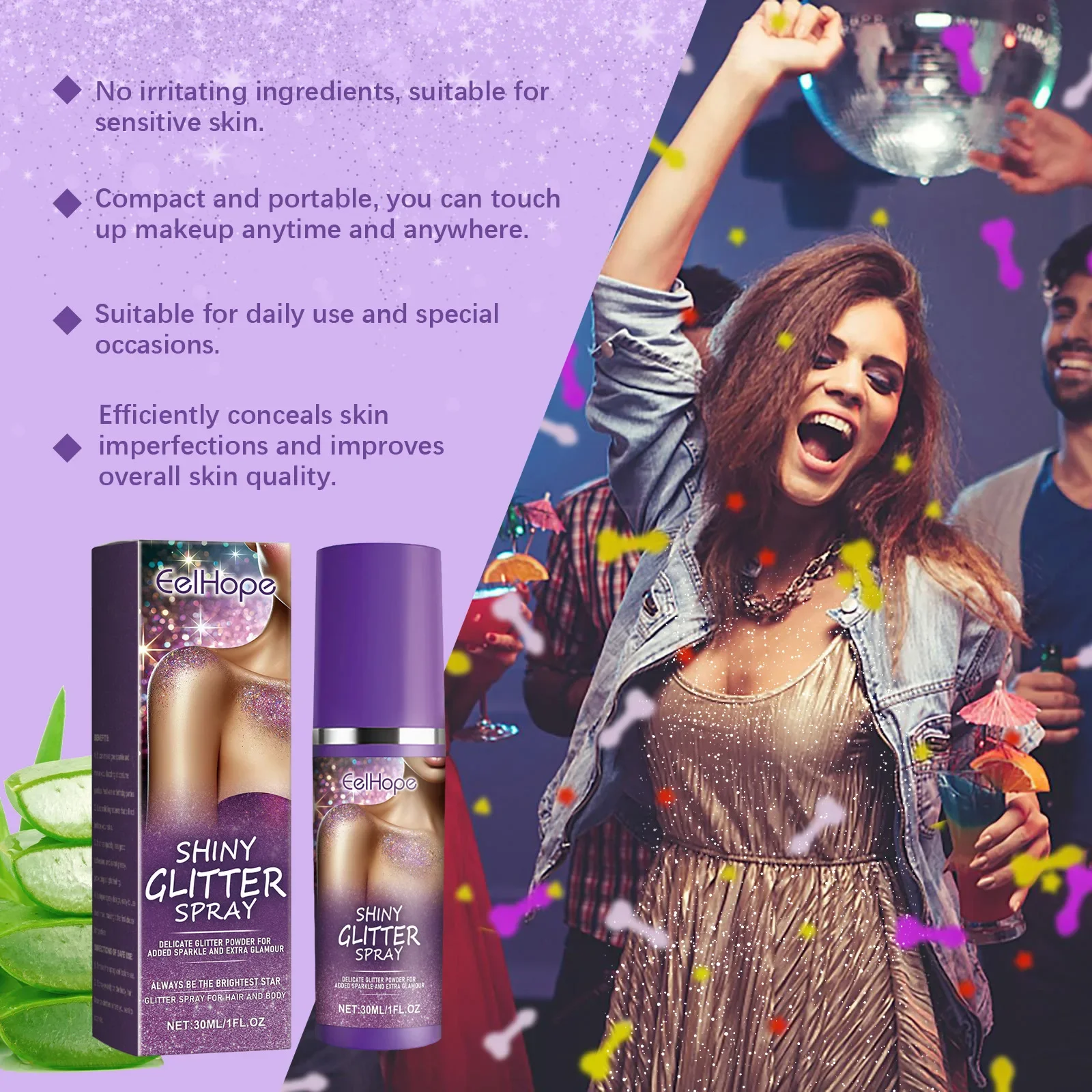 Spray de brillo de estrellas deslumbrantes para club nocturno, cuerpo de fiesta, clavícula, brazo, piel, cielo estrellado, Spray de brillo, maquillaje de Festival duradero Natural