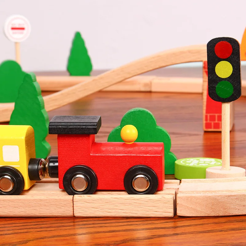 78 pieces of wooden train track toys compatible with wooden BR train track children\'s complete set of educational toys PD35