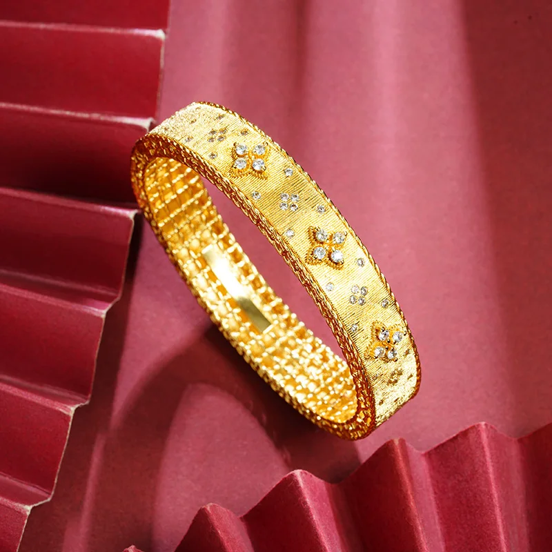 Exquisite Luxury 24K 9999 Pure Gold real gold Women's Palace Style Lucky Grass Bracelet