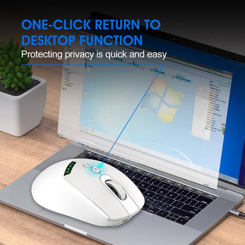 Ratón inalámbrico silencioso de modo dual Bluetooth 5,0 y 2,4G, recargable, pantalla de visualización, batería grande para ordenador portátil, PC, Mac