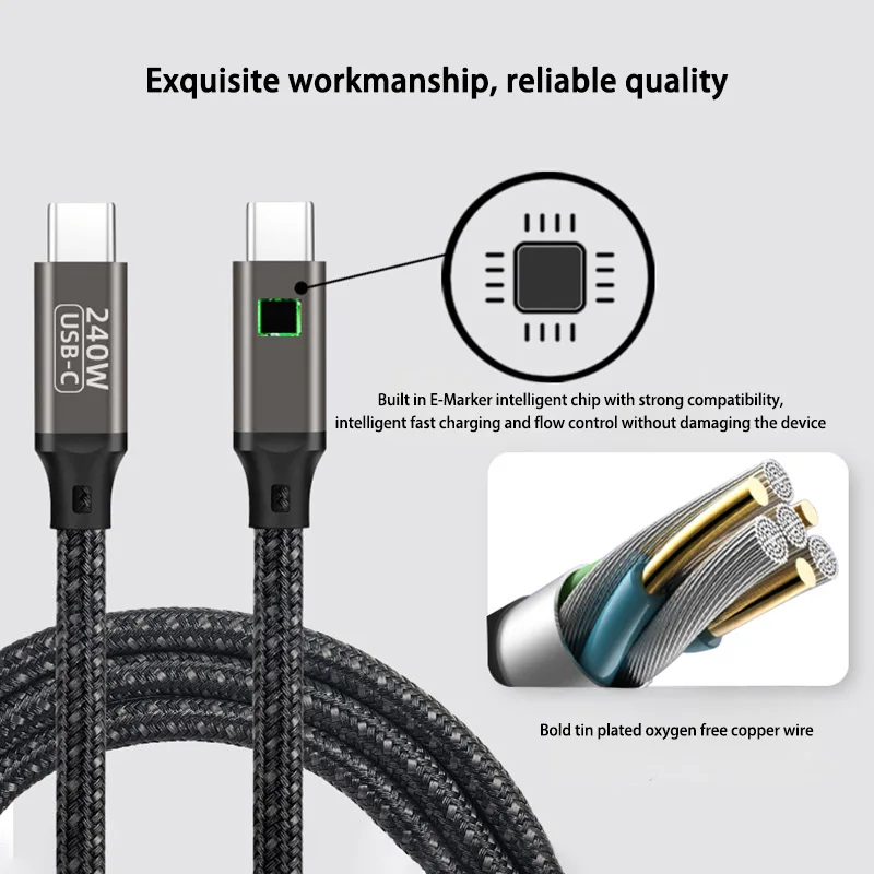 PD240W Ultra Fast Charge Cable Type C to Type C Charger Cable forxiaomi MacBook Pro With E-Marker chip