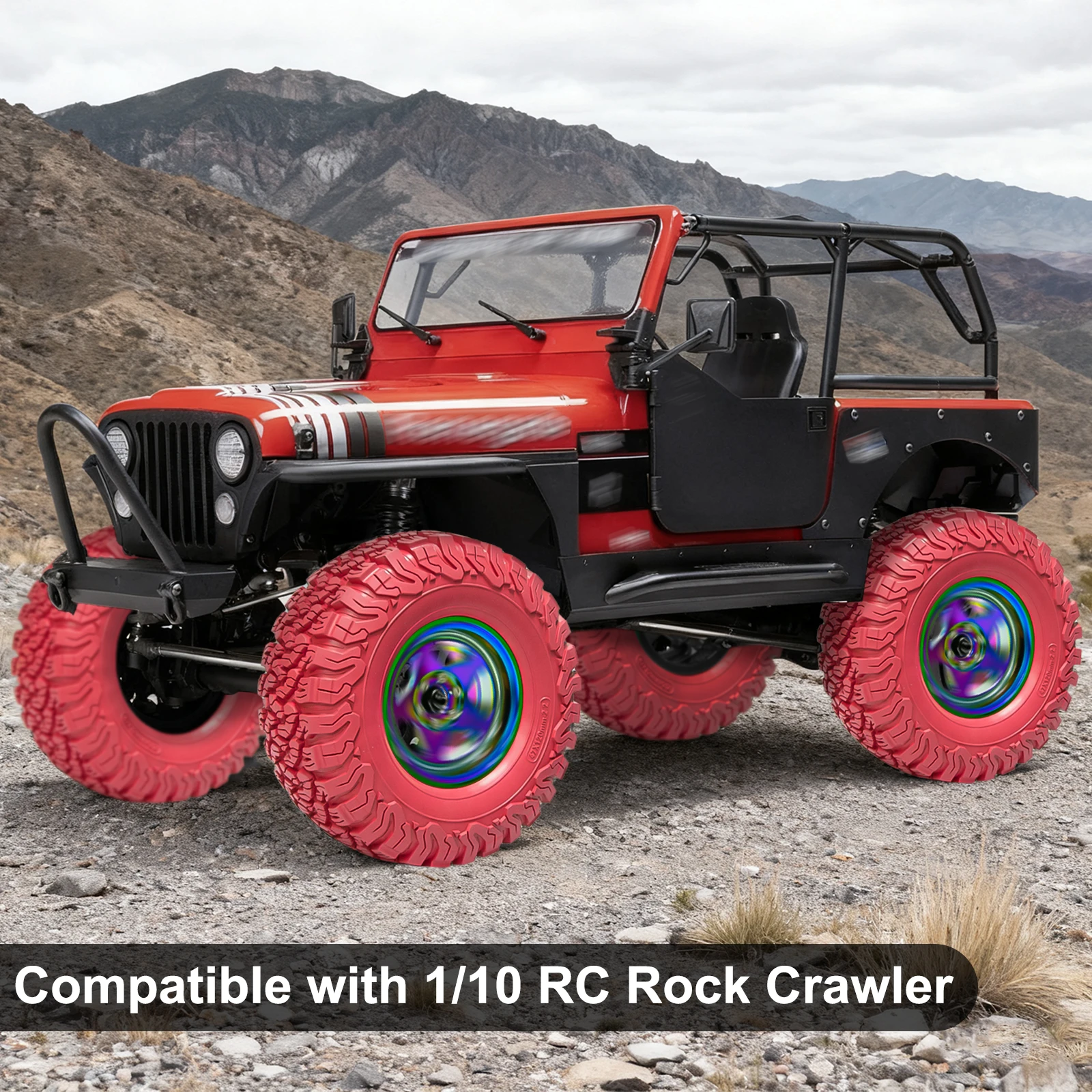 OKHL 4개 2.2인치 부틸 고무 타이어 고밀도 스펀지 인서트 포함 1/10 RC 락 크롤러 휠 업그레이드 부품