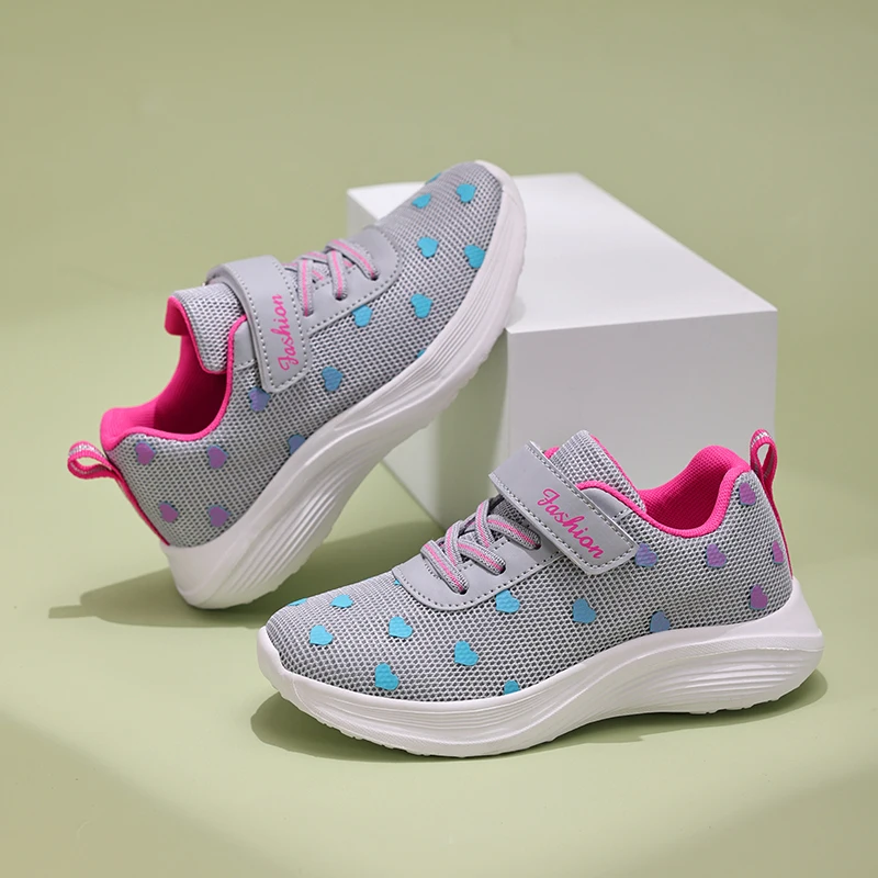 Kids Breathable Running Shoes Lightweight Girls' Sports Shoes Seasonal Outdoor Children's Black Mesh Breathable Casual Shoes New