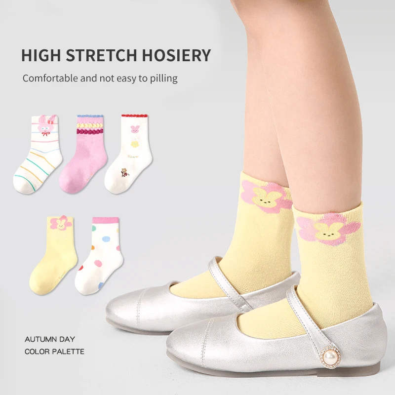 5 أزواج من الجوارب اللطيفة للأطفال البنات مريحة عالية التمدد من القطن الصلب على شكل زهور الأميرة نصف جوارب للفتيات الصغيرات #4