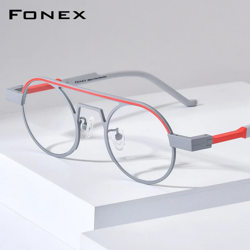 FONEX Pure Titanium Eyeglasses Frame Women Brand Design Retro Vintage Round Glasses Frames Men Japanese Handmade Eyewear 85882