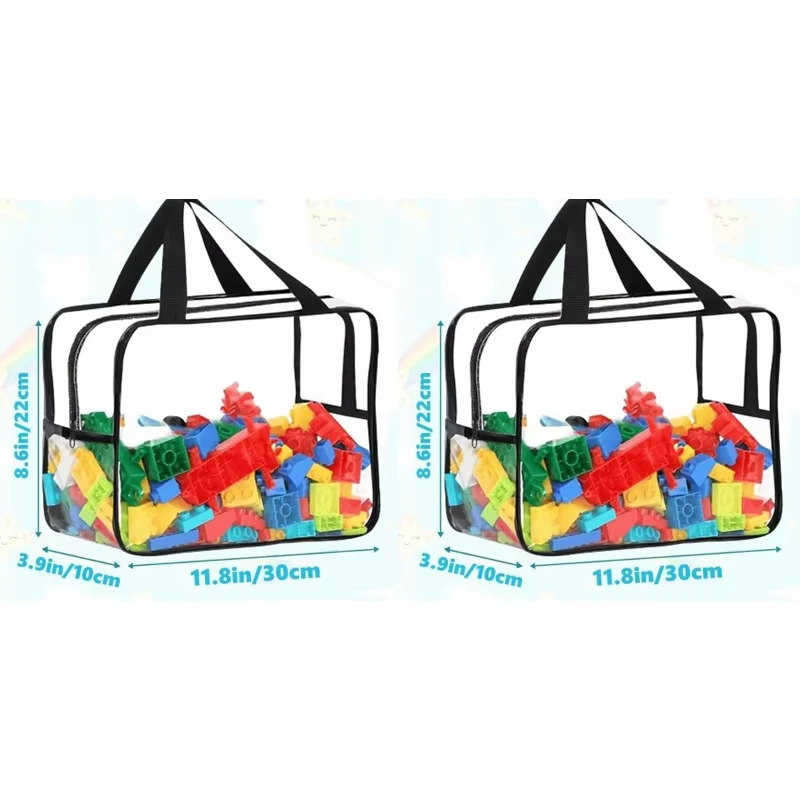 1/2 Stück Bausteine-Aufbewahrungstasche Tragbare Großraum-Spielzeugtasche mit Griff Transparente PVC Staubdichte Wasserdichte Aufbewahrungstasche