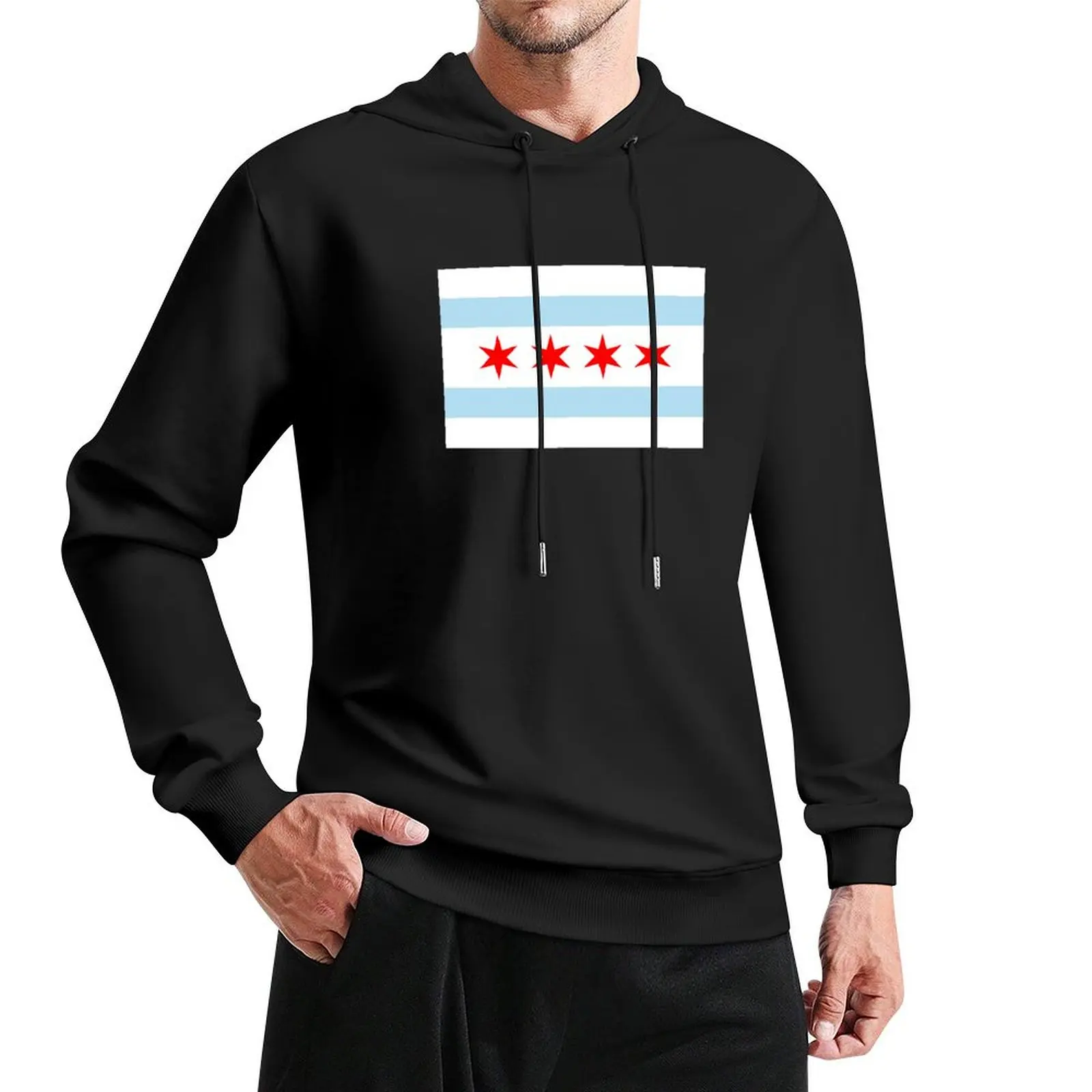 Flag of Chicago - Blizzard Blue Pullover Hoodie men's clothing men's coat autumn clothes hoodie