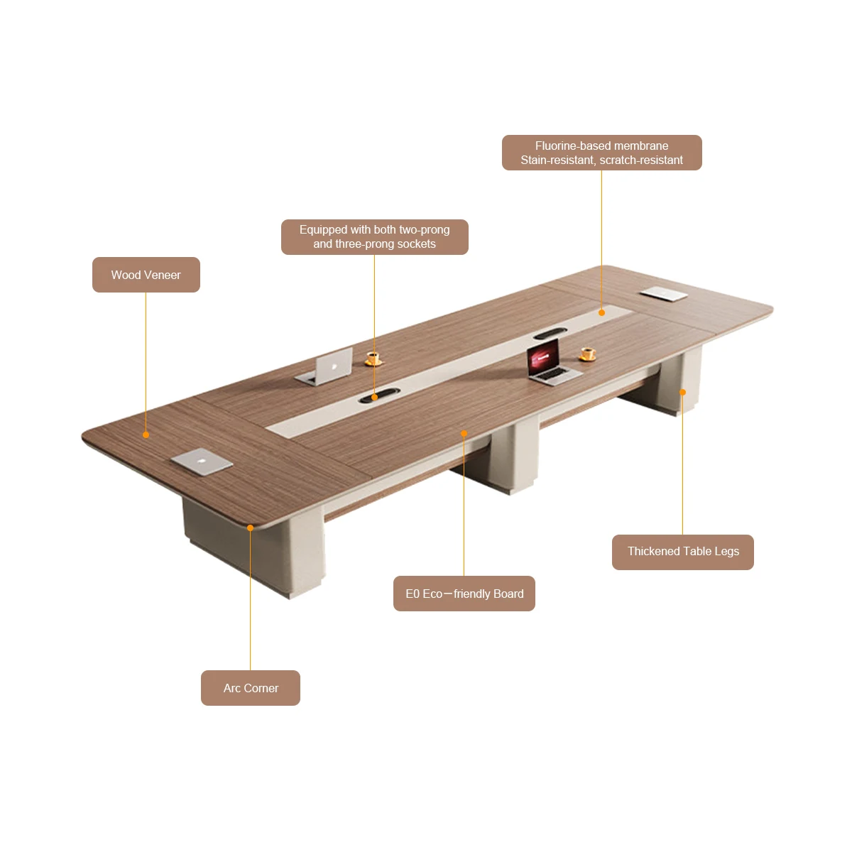 Large Modern Office Conference Table 10-12 Person Meeting Table Professional Boardroom Desk Integrated Power Data Ports Melamine