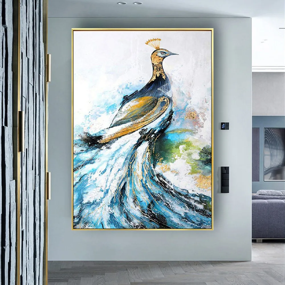 

Abstract Animal Canvas Picture 100% Handmade Oil Paintings On Wall Art Oriental Style Peacock Pictures For Living Room Decor