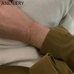 ANENJERY Gold Color New Simple Minimalist Slim Curved Semi-circular Multi-layer Chain Bracelets For Women