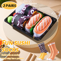 2 Pairs of Mid-Calf Socks for Men and Women, Novelty and Fun Colorful Salmon Sushi Gift Box Socks, European and American Fashion Trendy Style, Comfortable and Breathable, Party Casual Novelty Gifts, Valentine's Day, Christmas, Santa Claus, Autumn and Winter Styles, All-Season Cute and Fun Socks
