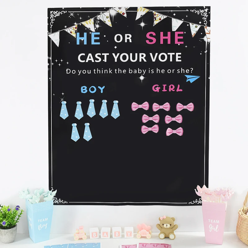 1Set Boy Or Girl Gender Reveal Voting Game Poster Board With Stickers Baby Gender Reveal Party Decoration Baby Shower Supplies